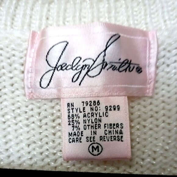 Y2k Jaclyn Smith Argyle Cardigan Sweater Medium Holiday Festive Cream Glitter Wa - Picture 7 of 9